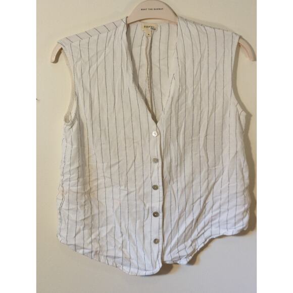 RTR Donni. White Black Pinstripe Sleeveless Button Front Vest Size Medium tank - Picture 3 of 9